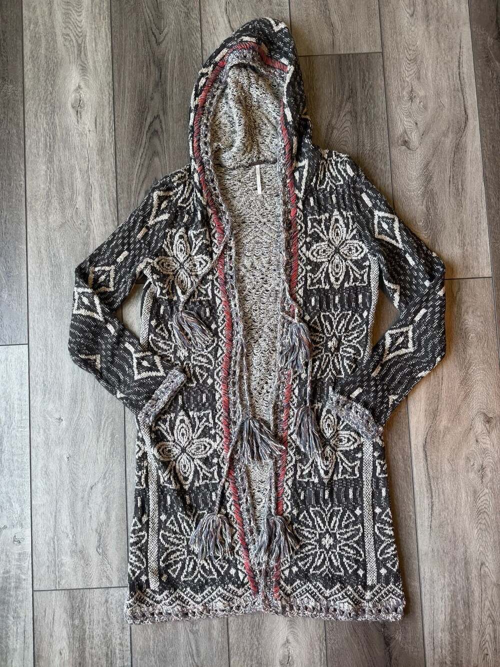 Free People Kai Pom Pom Hooded Cardigan Sweater Western Boho Small